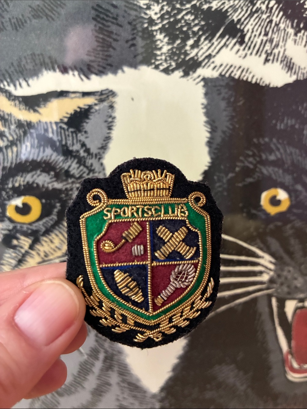 Sportsclub Patch Brooch with Metallic Thread Detail!